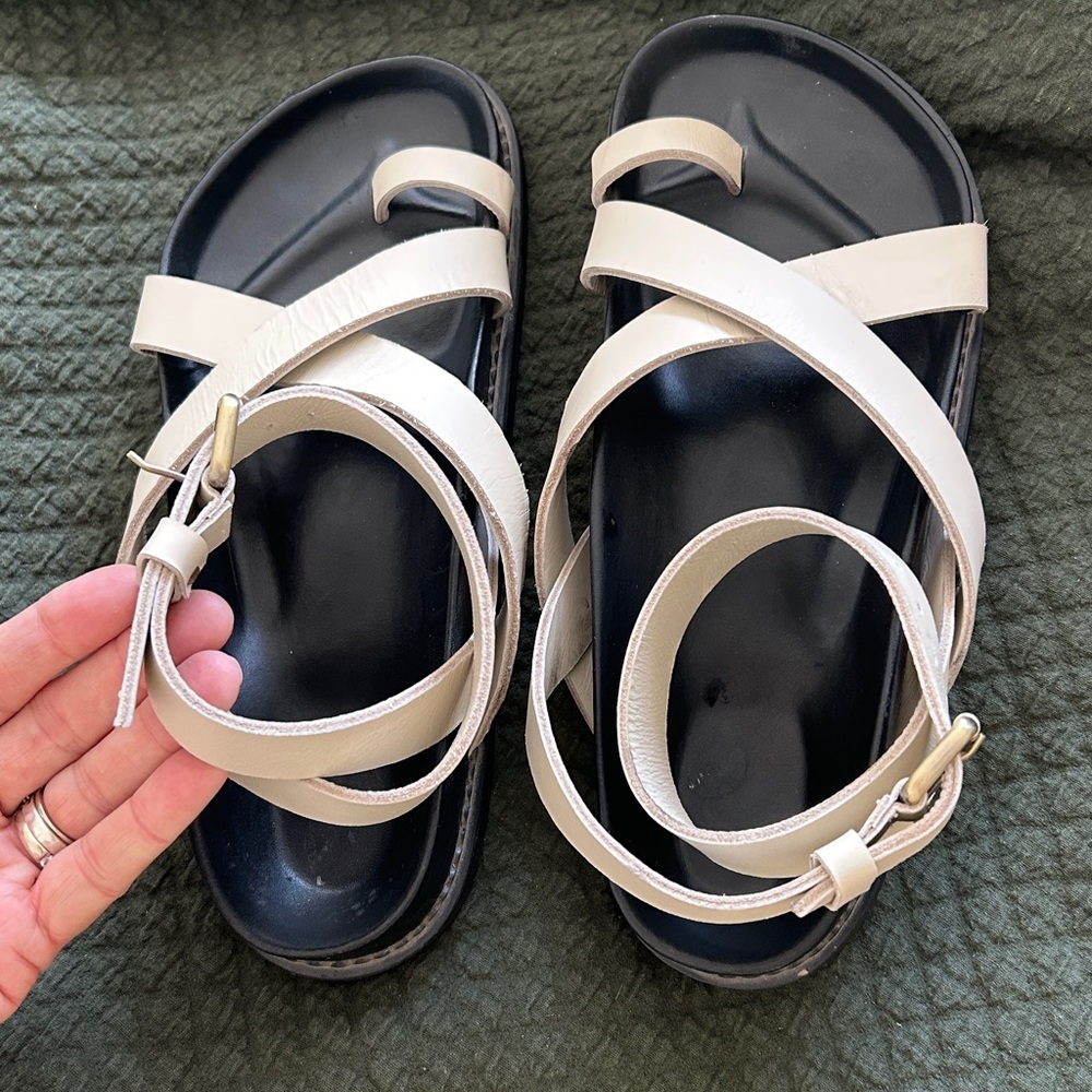 Liberte Leather Cream Strappy Sandals - Picture 3 of 5